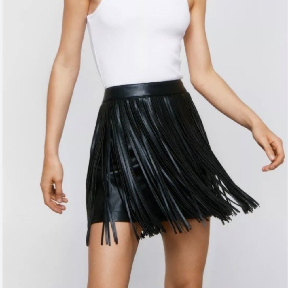 Nasty Gal Faux Leather Fringe Mini Skirt